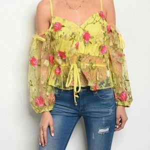 Neon Rose Embellished Top
